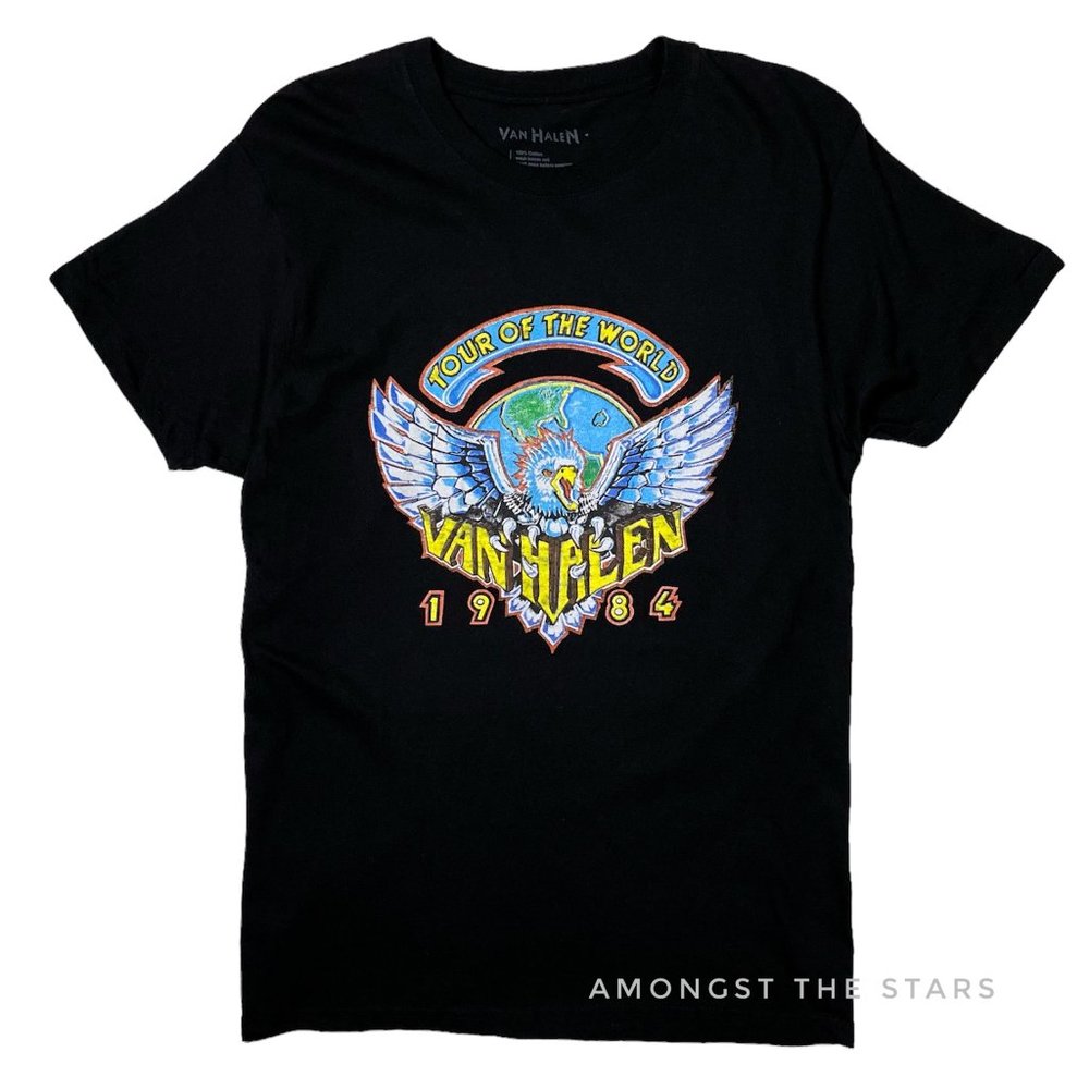 Van Halen Tour Of The World 1984 Vintage Print Oversized Black Band T-Shirt